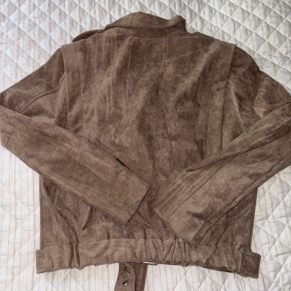[BLANKNYC] Small Faux Suede Moto Jacket Taupe Belted Biker‎ Style Neutral Coat - Picture 4 of 7